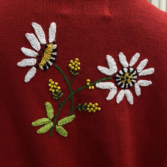 Design Option Philip Jane Gordon Vtg  L Daisy Beaded Cardigan Ribbon Floral 3D - Picture 13 of 16